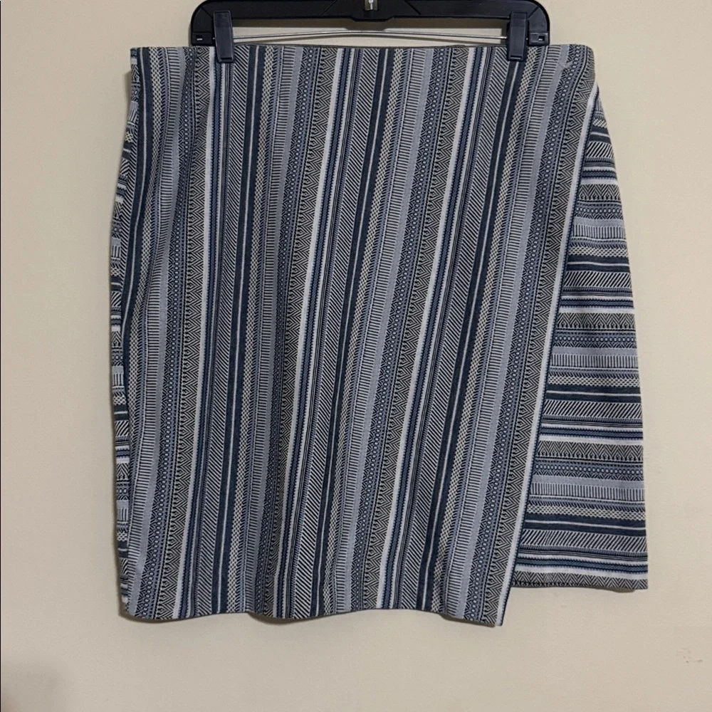 JJill Striped Gray Blue Women's Skirt large faux wrap casual office soft Aztec